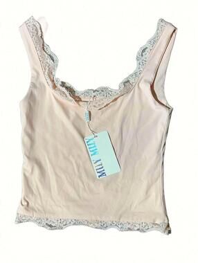 NWT MUY MUY Women's Y2K Style Blush Lace Camisole Super Soft - Size M MM-A2357